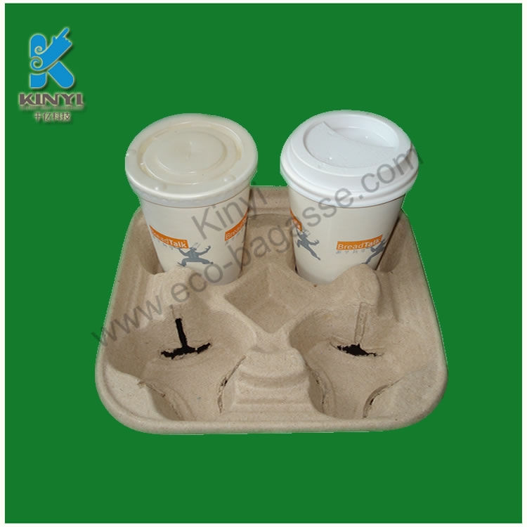 4-cup Molded Pulp Cup Carrier Trays for Coffee
