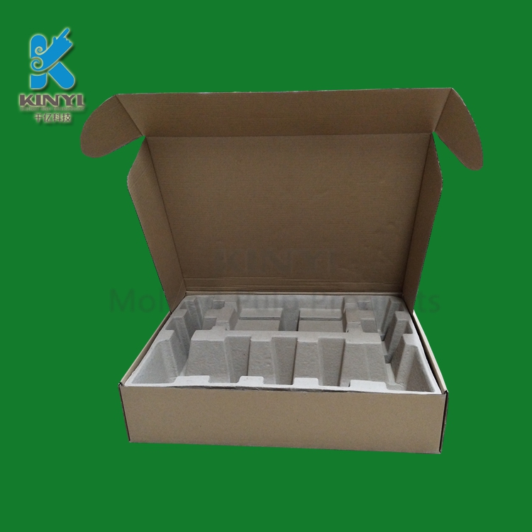 Recycled fiber pulp molded product packaigng tray